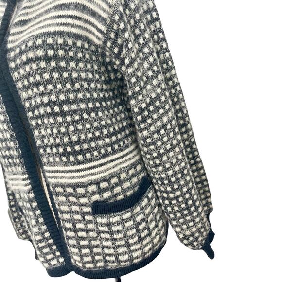Vintage 1980s Cream & Gray Handmade Knit Open Cardigan Size Medium Geometric - Picture 5 of 13